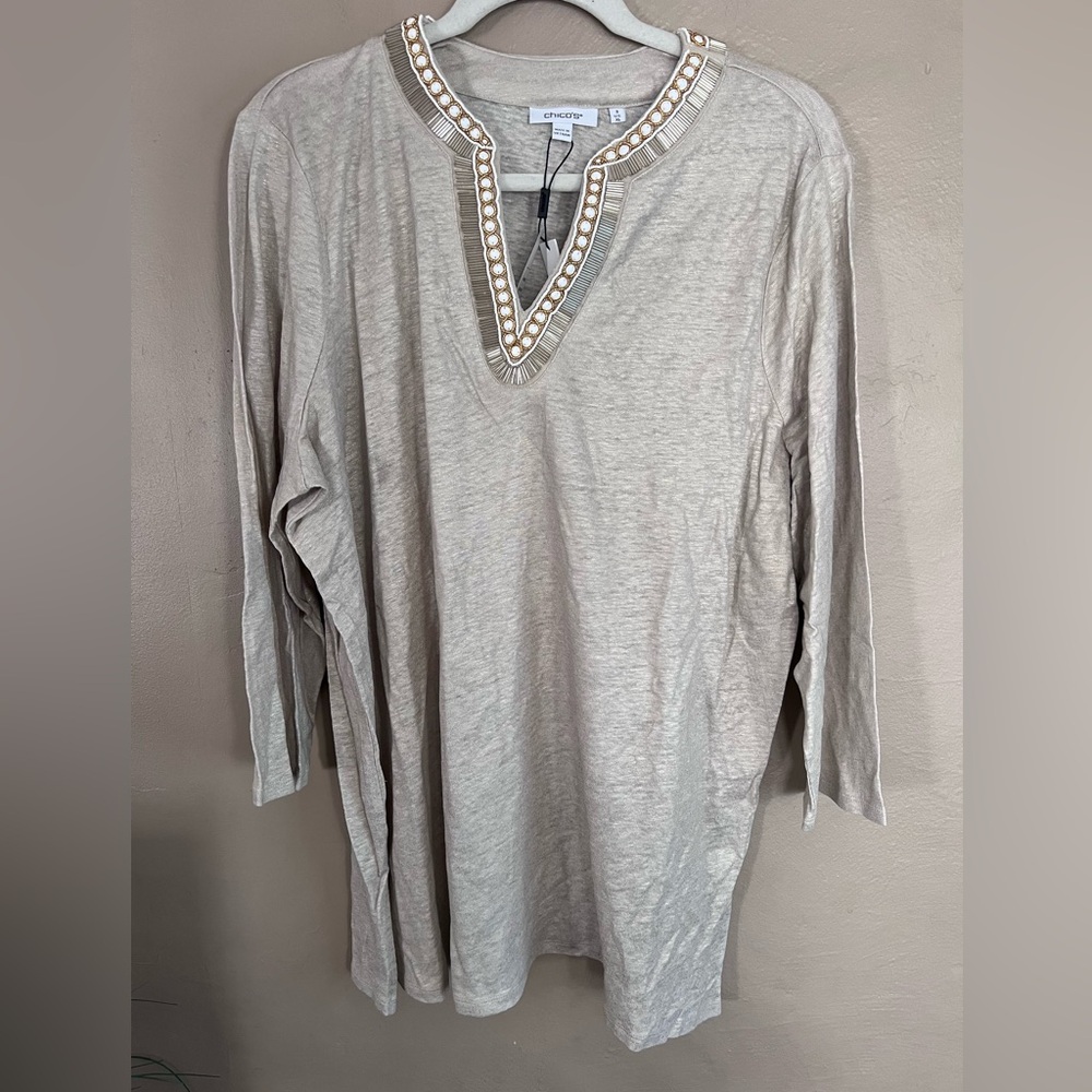 Chico's Gray Embellished Blouse